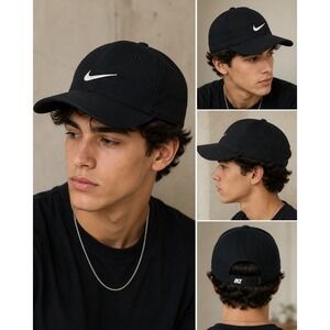Nike Heritage86 Cap Men Adjustable Hat Black White Swoosh Baseball Cap Strapback